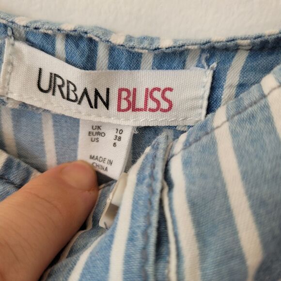 Urban Bliss 100% Cotton Striped Pinafore Dress Seersucker Retro Festival Size 6 - Picture 7 of 9